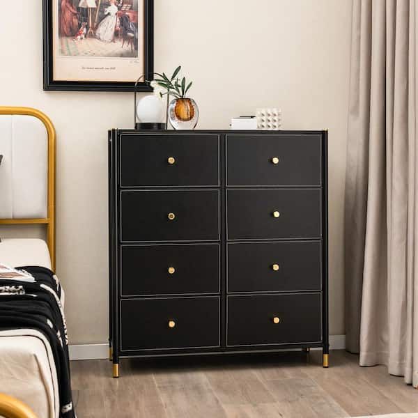 Costway Chest of Drawers 8-Drawer 35 in. W Fabric Dresser Tower Storage Organizer Bedroom in Black