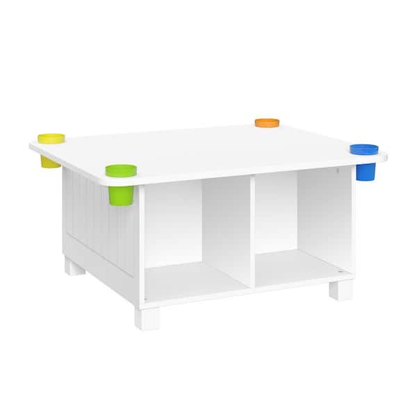 Kids Desk and Art Activity Table with 4-Storage Cubbies and 4-Removable Storage Cups - White