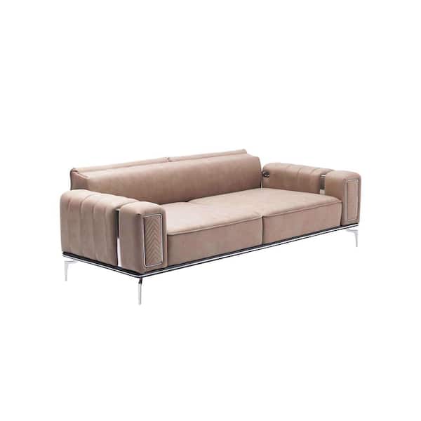 Ottomanson Golf Convertible Convertible 91 in. Beige Microfiber 3-Seater Twin Sleeper Sofa Bed with Storage