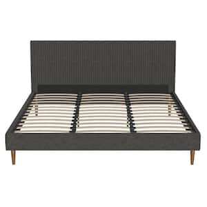 Daphne Dark Gray Linen Upholstered King Bed with Headboard and Modern Platform Frame