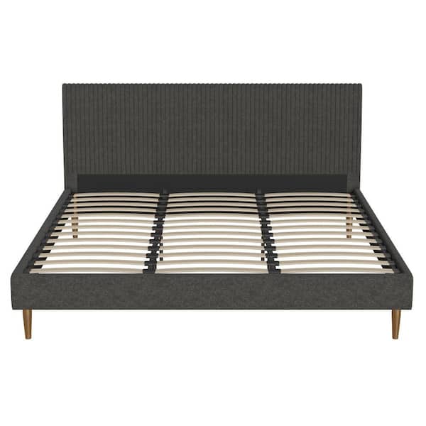 Mr. Kate Daphne Dark Gray Linen Upholstered King Bed with Headboard and Modern Platform Frame