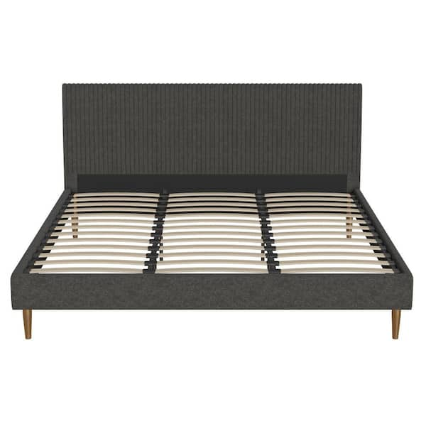 Mr. Kate Daphne Dark Gray Linen Upholstered King Bed with Headboard and Modern Platform Frame