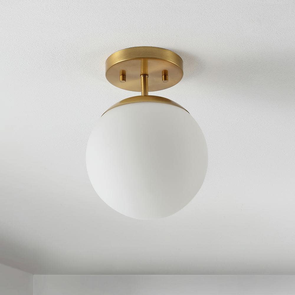 Marcel Brass Gold Frosted Glass Globe LED Flush Mount