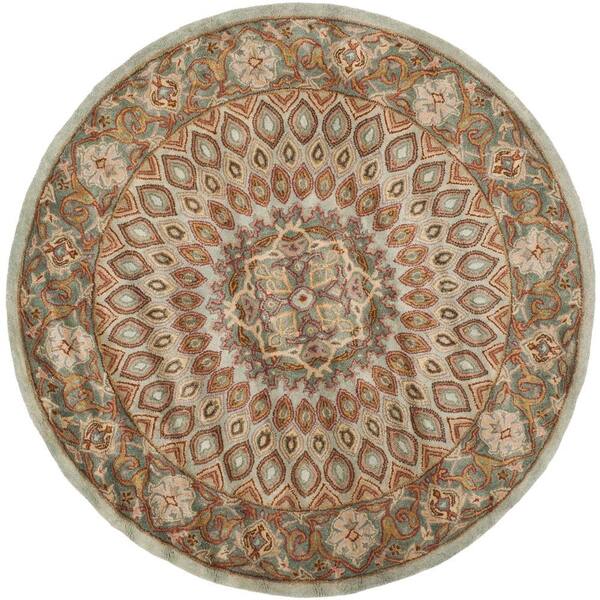 SAFAVIEH Heritage Blue/Grey 6 ft. x 6 ft. Round Border Area Rug