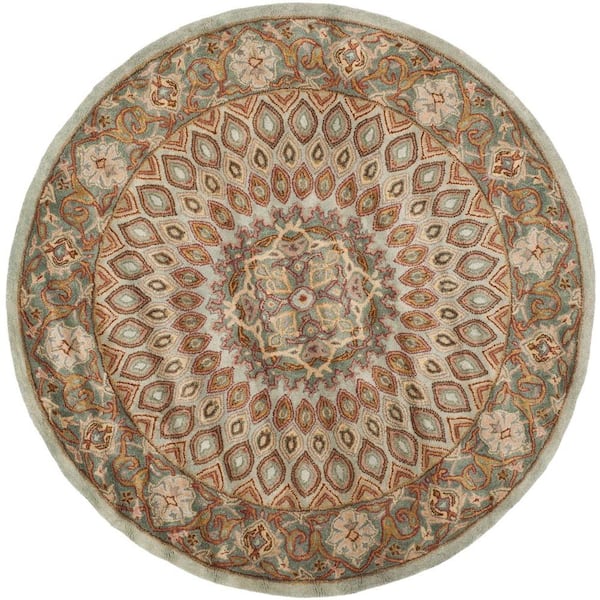 SAFAVIEH Heritage Blue/Grey 8 ft. x 8 ft. Round Border Area Rug