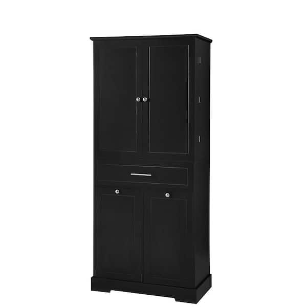31.2 in. W x 16.4 in. D x 73 in. H Black MDF Ready to Assemble Freestanding Linen Cabinet in Black with Tilt-Out Hamper