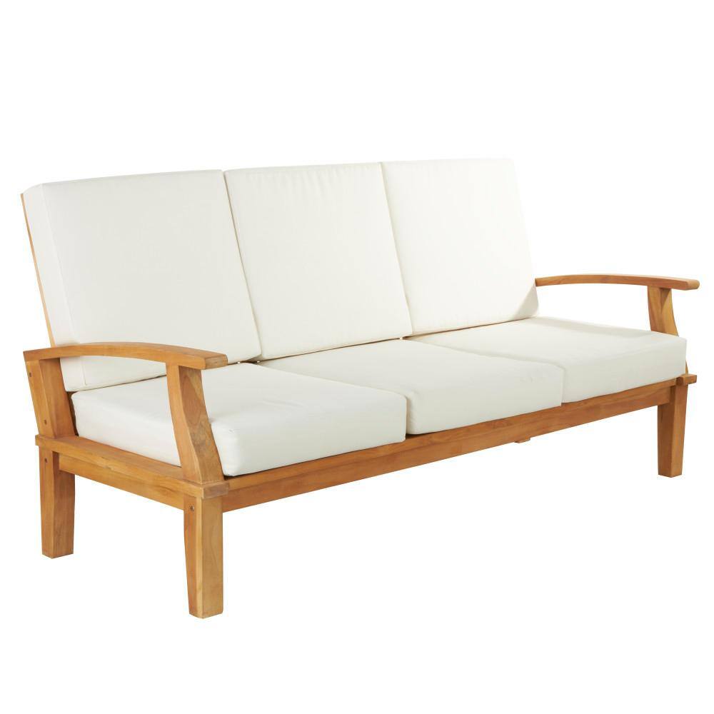 Brown Teak Wood 5-Piece Outdoor Seating Set with Cushions