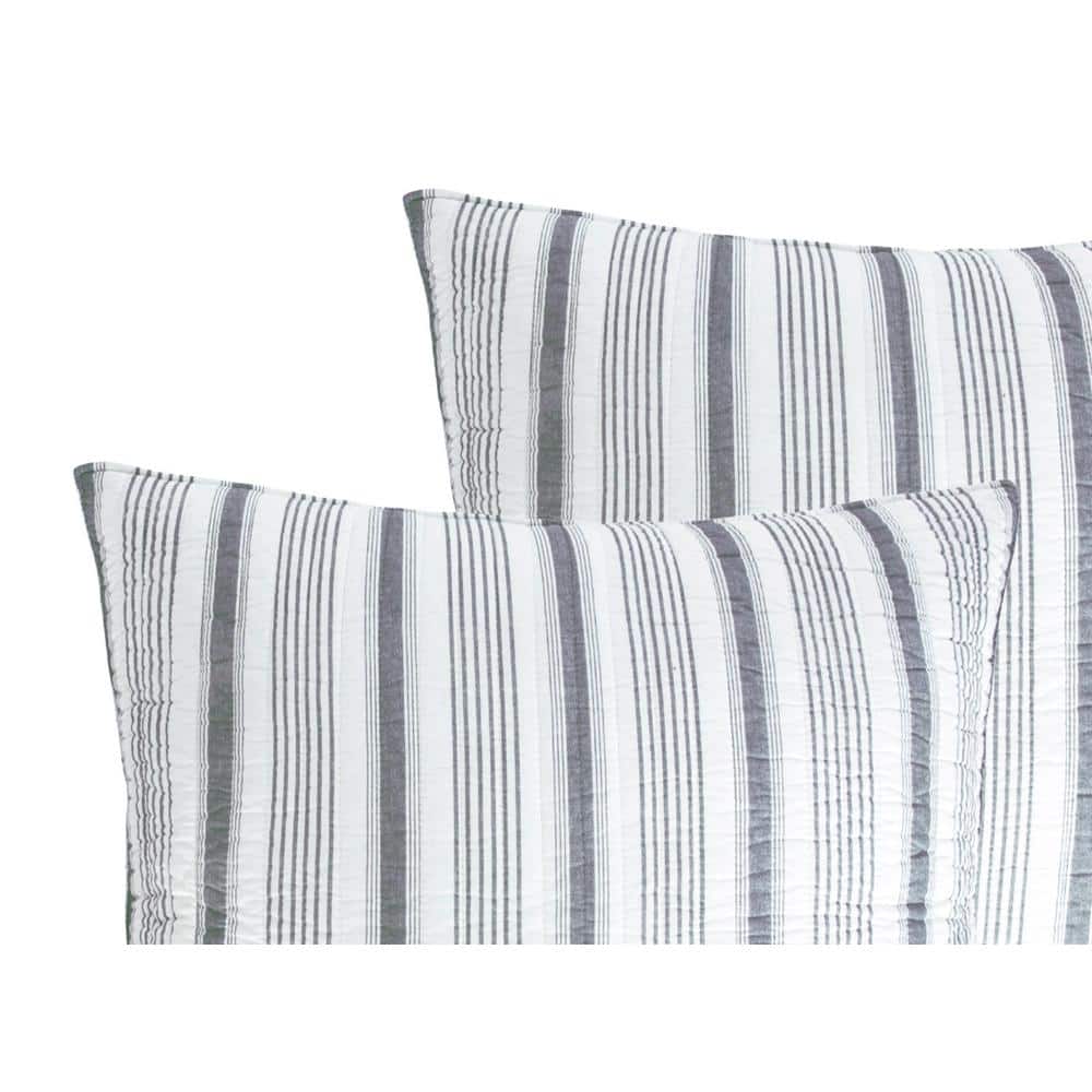 Camden Stripe Euro Sham Set in Black and Cream Cotton, 26x26