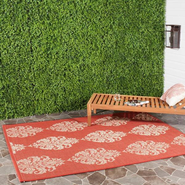 Area Rug Square Red/Natural 8 ft. x 8 ft. Floral Indoor Outdoor