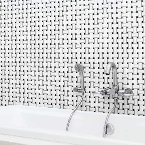 Merola Tile Metro Basketweave Matte White with Cobalt Dot 11-3/4 in. x 11-3/4 in. Porcelain Mosaic Tile (19.58 sq. ft./Case)