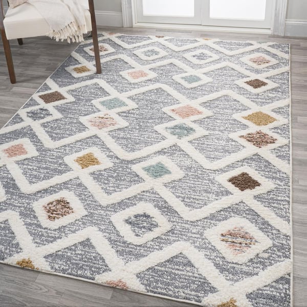 JONATHAN Y Monique Multi/Gray 3 ft. x 5 ft. Trellis High-Low Area Rug