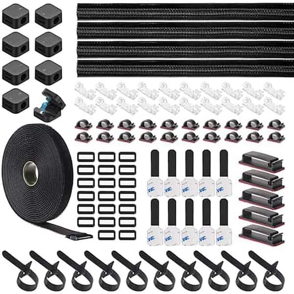 98 PCS Cable Management Kit with 4 Sleeves 8 Magnetic Holders 45 Clips 10 Straps 1 Roll Ties 20 Buckles for Desk TV