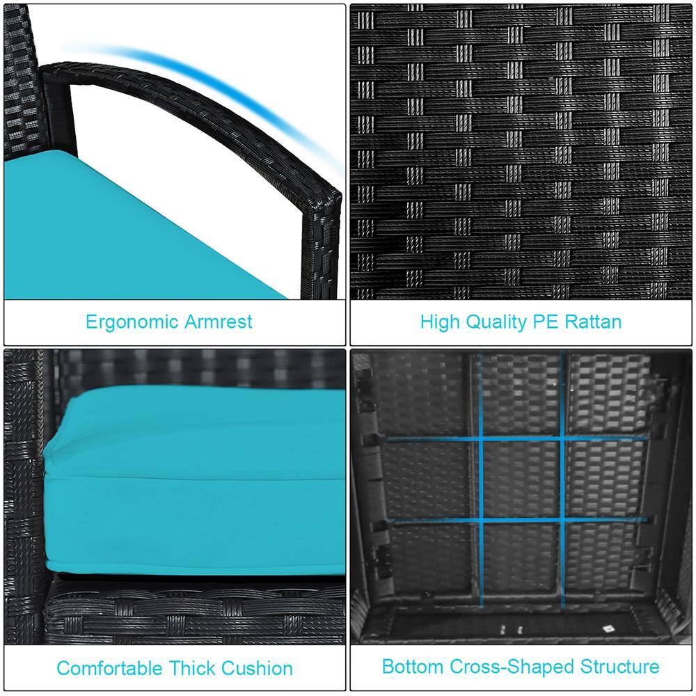 Turquoise 3-Piece Outdoor Wicker Rattan Patio Set