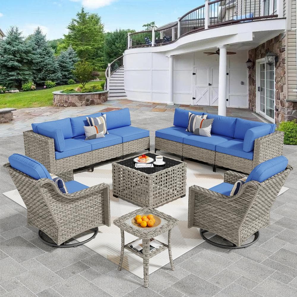 XIZZI Thor 10-Piece Wicker Patio Conversation Seating Sofa Set with ...