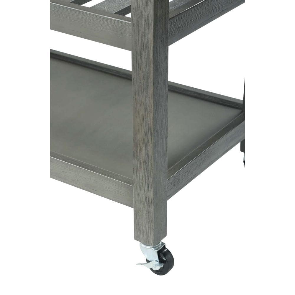 Wirebrush Dark Gray Stainless Steel Kitchen Cart with Wine Rack