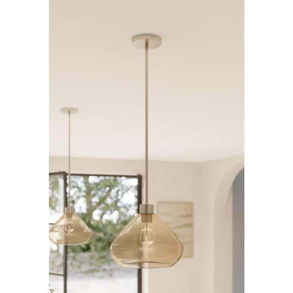 Elaris 60-Watt 1-Light Brushed Nickel Pendant Light with Brown Bubble Glass Bell Shade, No Bulb Included