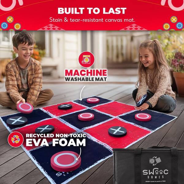 SWOOC 2-in-1 Vintage Giant Checkers and Tic Tac Toe Game W/ Mat