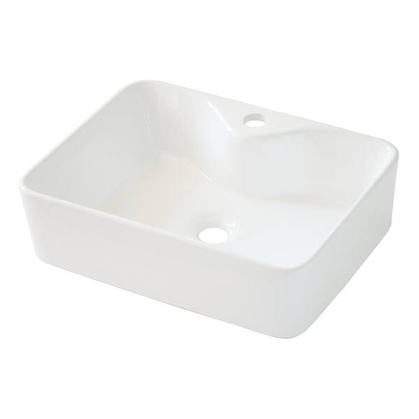 Miscool Ami Bathroom Ceramic 19 in. L x 14.5 in. W x 5.5 in. H Rectangular Vessel Sink Art Basin Faucet Holes White