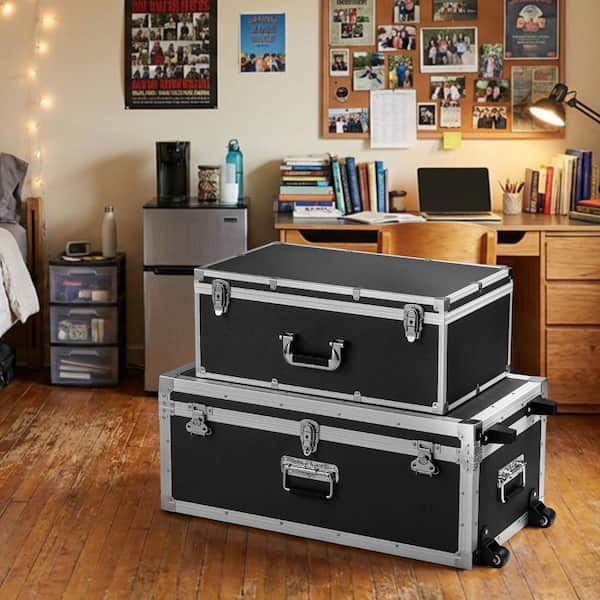 SKYSHALO Set of 2 Metal Storage Trunks, Wooden Boxes with 30.04 in