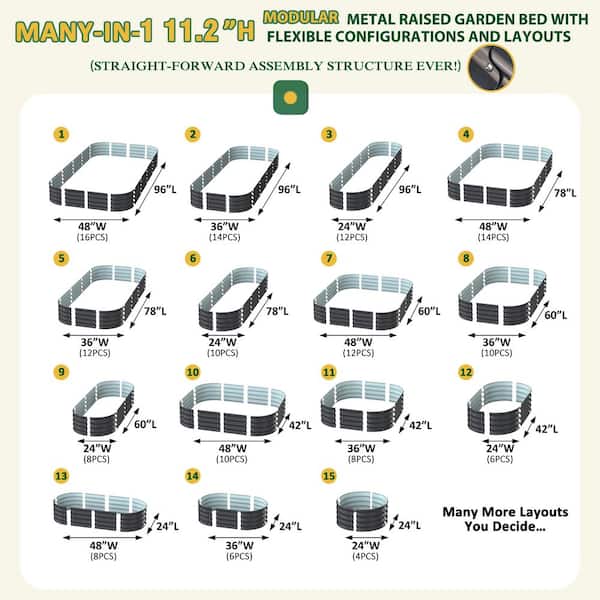 8 ft. x 4 ft. x 1 ft. Galvanized Steel Raised Garden Bed Planter Box Outdoor, Gray