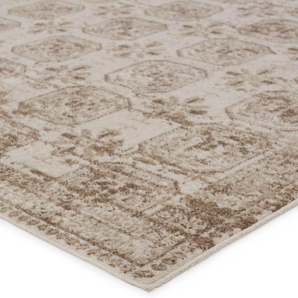 Machine Washable Milea Tan/Cream 9 ft. x 12 ft. Trellis  Area Rug