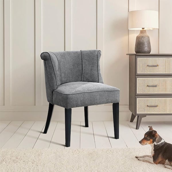 Lazzara Urielle Charcoal Textured Fabric Upholstery Solid Wood Accent Armless Chair