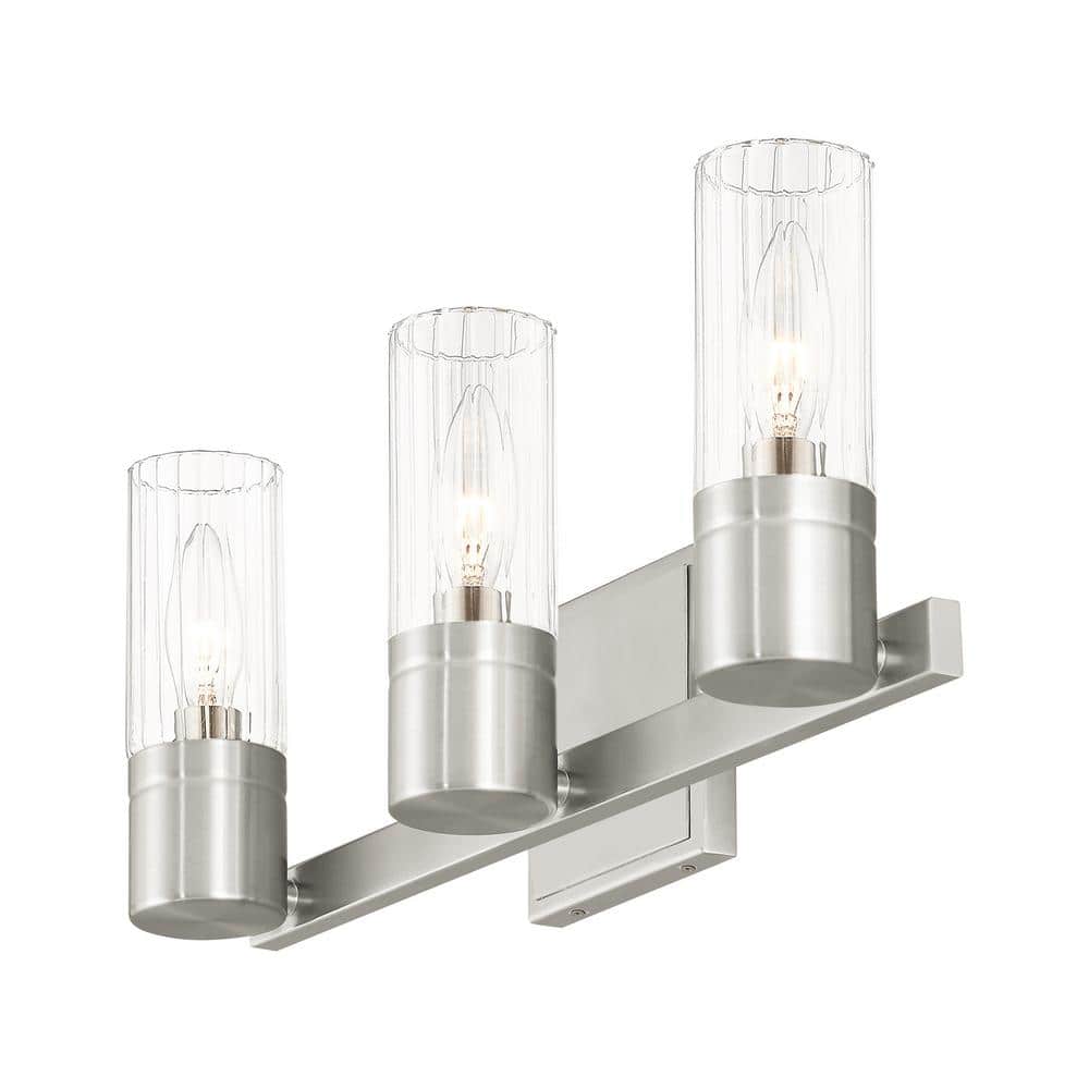 Midtown Brushed Nickel 3-Light Vanity with Clear Fluted Glass