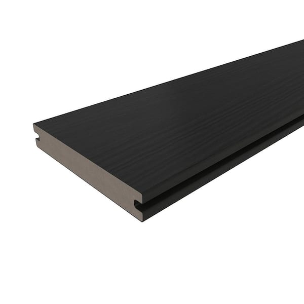 Magellan Plus 0.88 in. x 5.43 in. x 1 ft. Rustic and Wood Grain Indian Ebony Grooved Composite Decking Board Sample