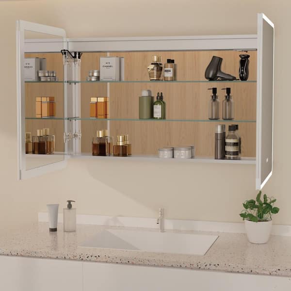 Aura 48 in. W x 32 in. H Large Rectangular Aluminum Recessed/Surface Mount Dimmable Medicine Cabinet with Mirror