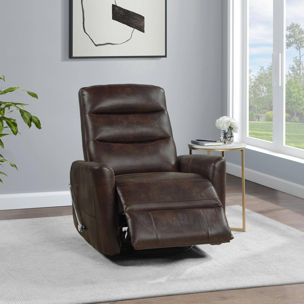 Takami Brown Faux Leather Swivel Recliner with Adjustable Headrest