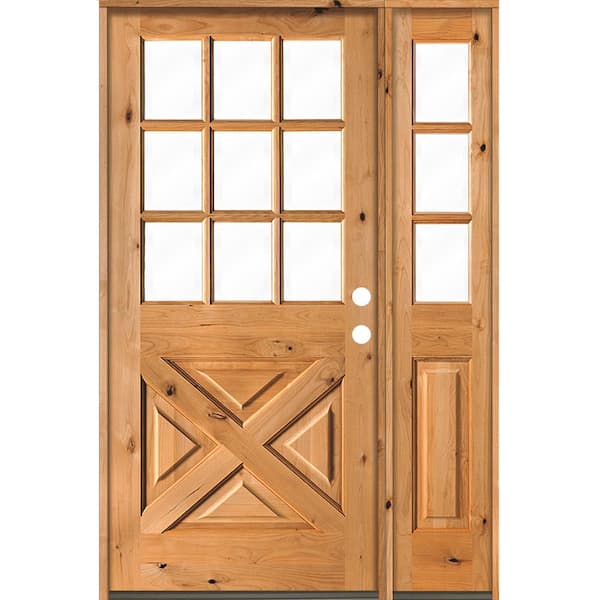 Krosswood Doors 50 in. x 80 in. Knotty Alder 2 Panel Left-Hand/Inswing Clear Glass Clear Stain Wood Prehung Front Door w/Right Sidelite