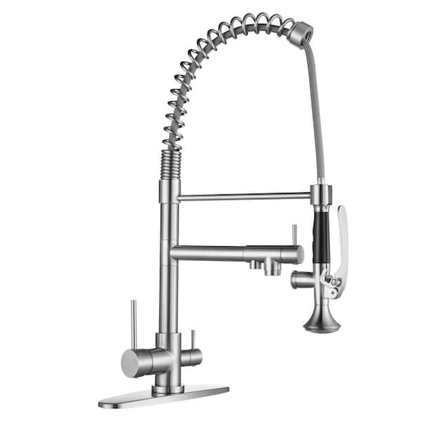 Single Handle Pull Down Sprayer Kitchen Faucet with Advanced Spray and Built-In Pot Filler in Brushed Nickel