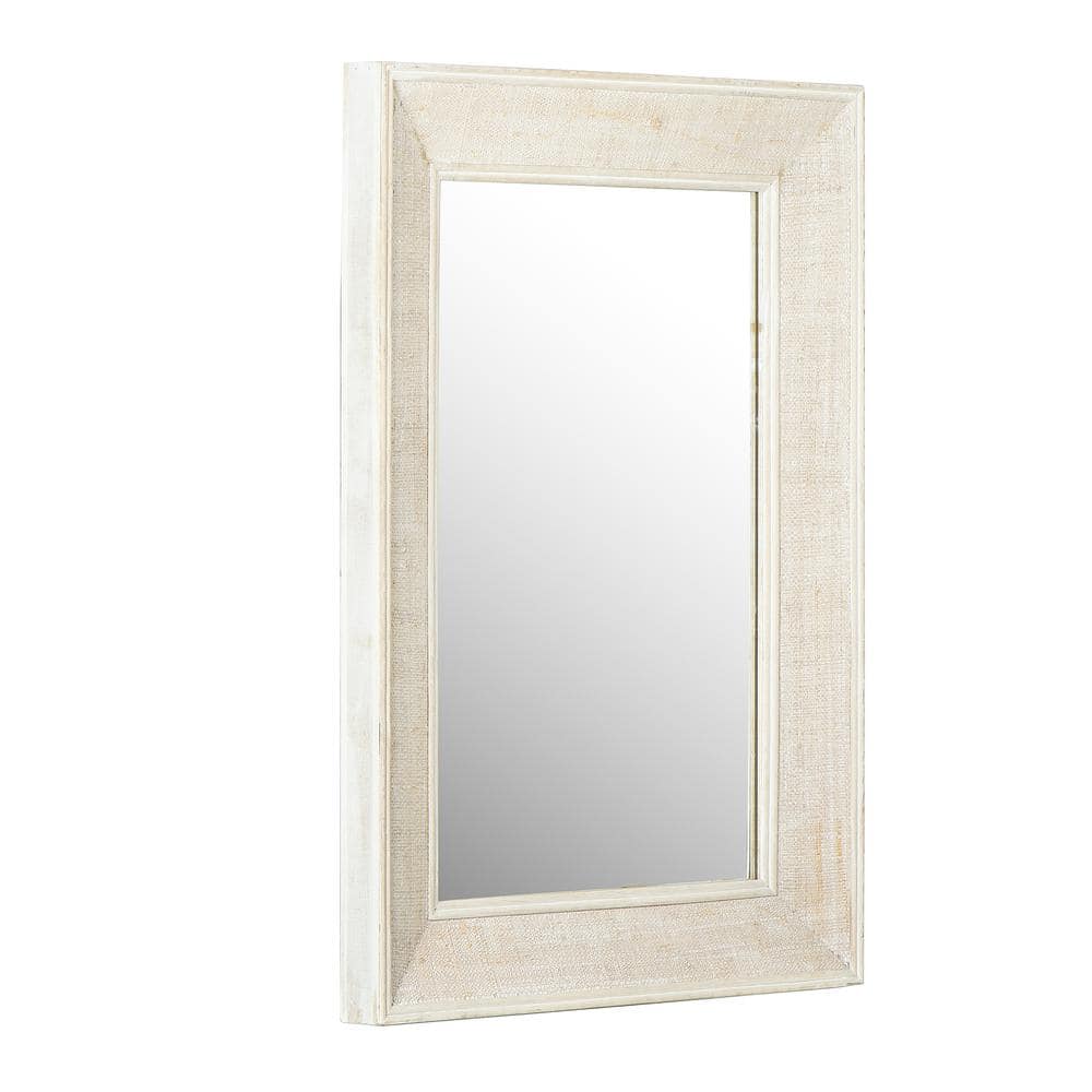 White Rectangular Wall Mirror with Rattan Detail