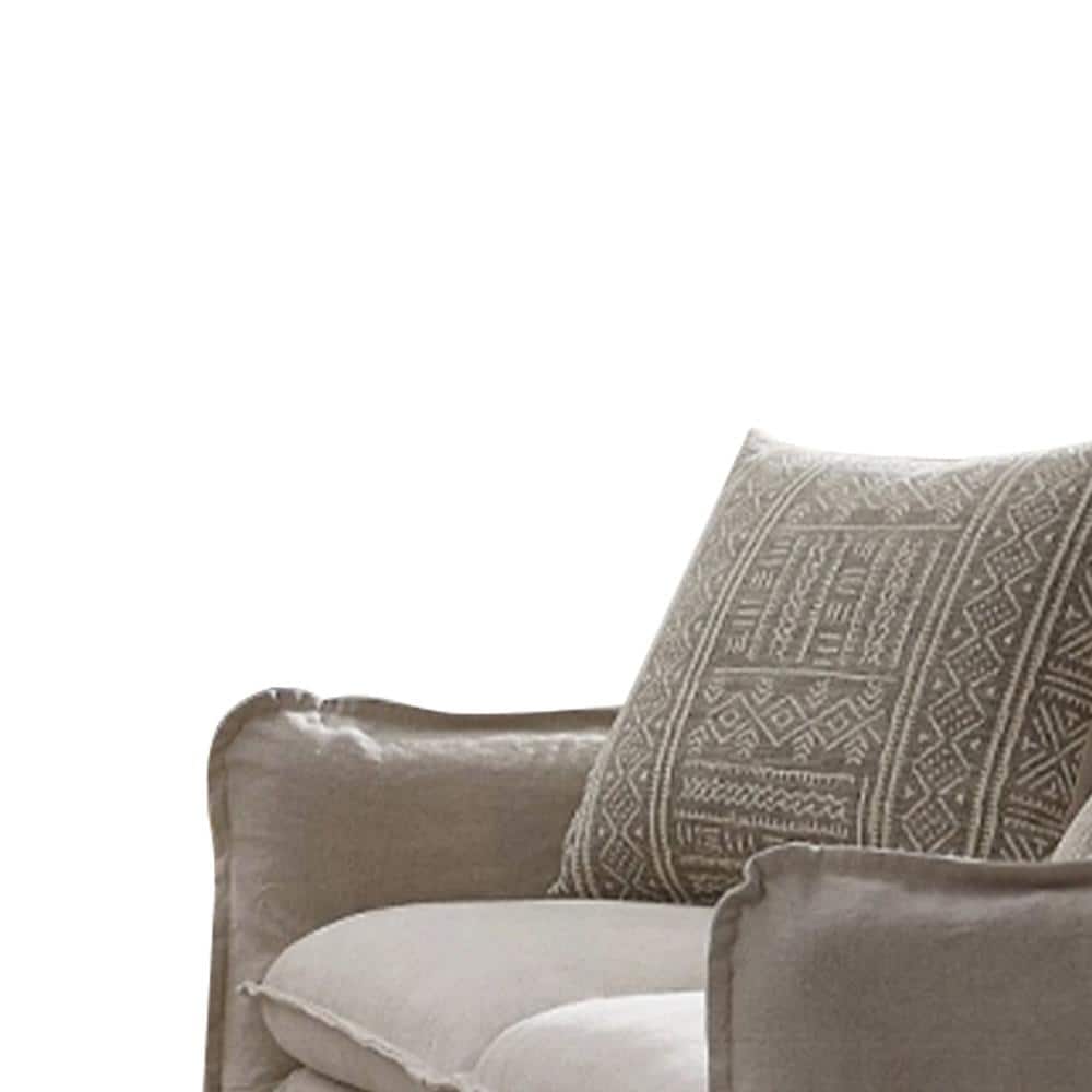 Beige Linen Loveseat with Removable Cushions and Wood Frame