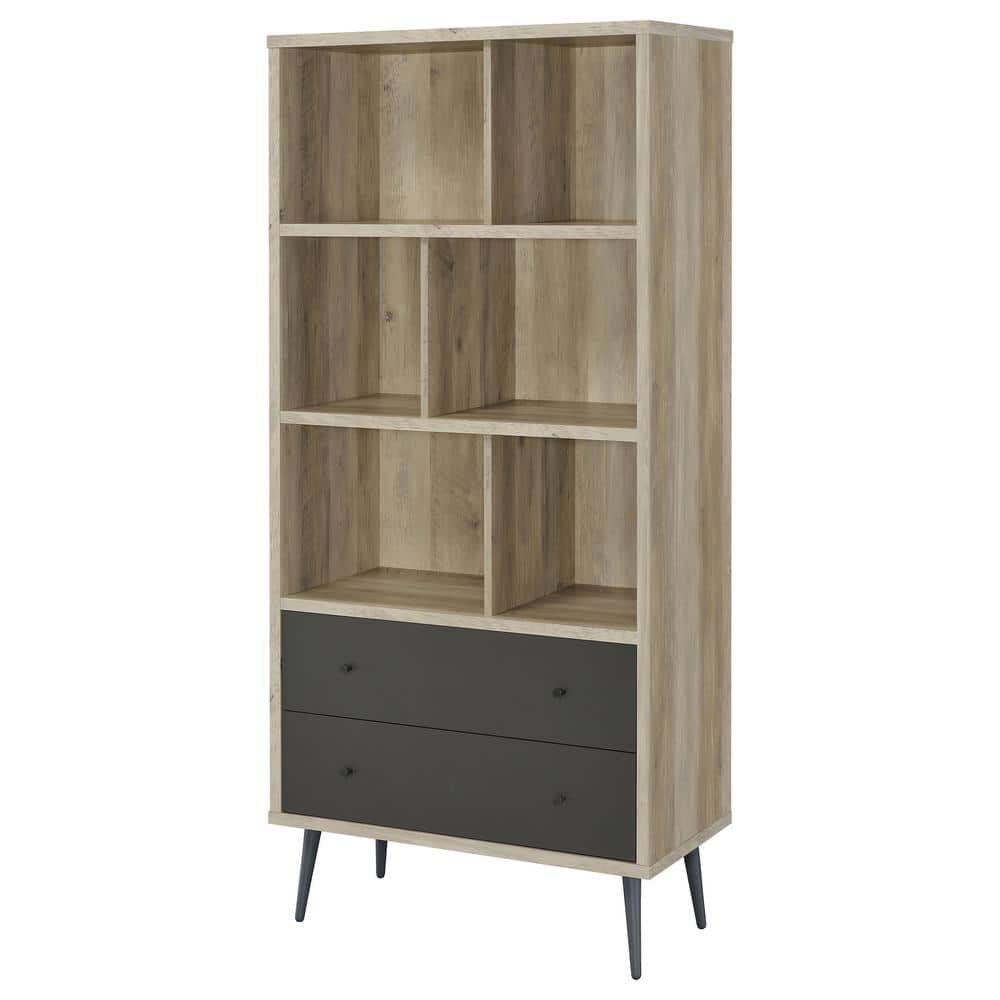 Maeve 70" Mid Century Modern Gray Wood Bookcase with Drawers