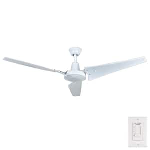 Industrial 60 in. Indoor/Outdoor White Ceiling Fan with Wall Control, Downrod and Powerful Reversible Motor