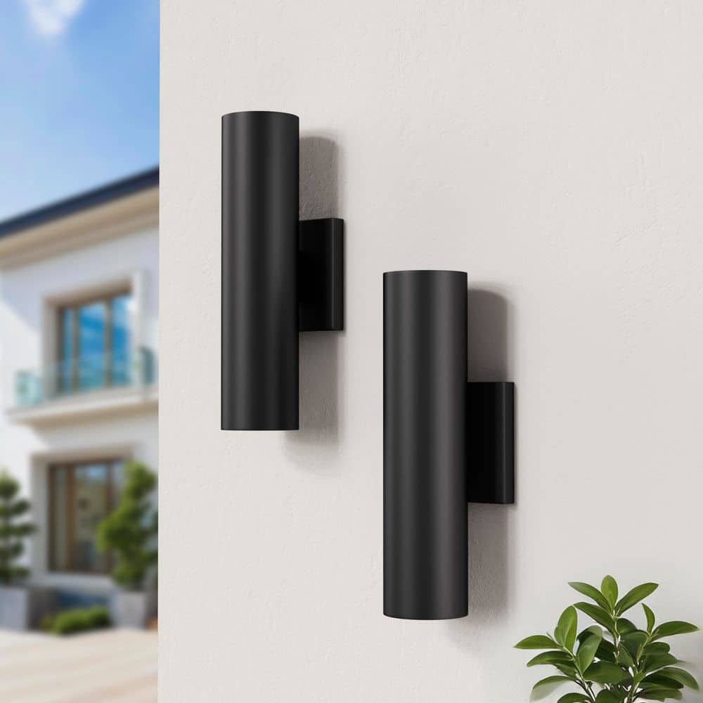 12 in. 2-Light Black Modern Dimmable Outdoor Aluminum Exterior Garage Front Porch Sconces Integrated LED (Set of 2) price history on PriceWatchPro