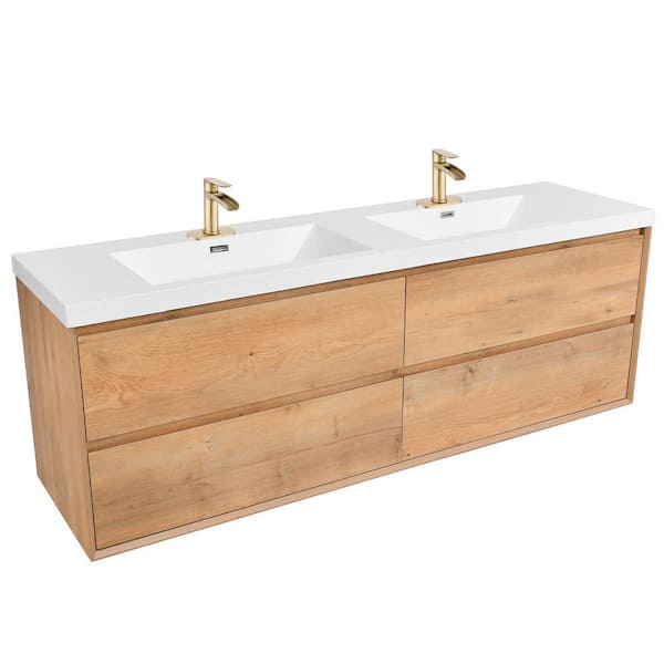 Aeroline 72 in. W x 19.29 in. D x 25.59 in. H Double Sink Float Wood Bath Vanity with White Resin Integral Top Assembled