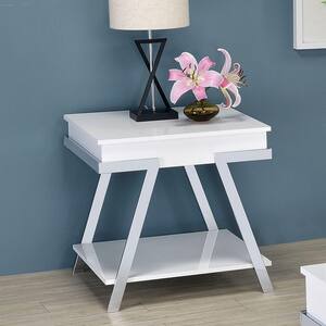 Gales 26 in. White and Chrome Rectangle Wood End Table