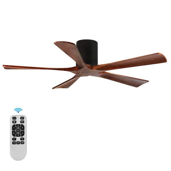 52 in. Indoor Black 5 Solid Wood Blades Flush Mount Standard Ceiling Fan with DC Motor and Remote Control Included