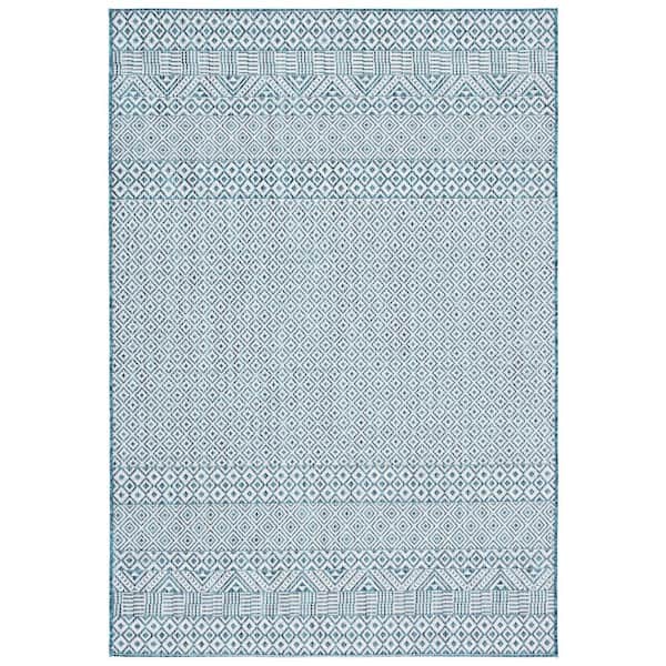 Courtyard Ivory/Aqua 2 ft. x 4 ft. Geometric Diamond Indoor/Outdoor Area Rug