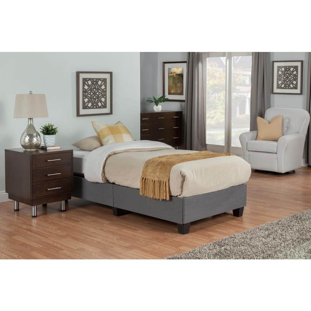 King Gray Upholstered Metal Platform Bed Frame