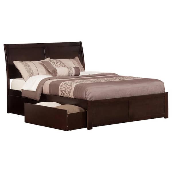 AFI Portland Espresso Queen Solid Wood Storage Platform Bed with Flat Panel Foot Board and 2 Bed Drawers