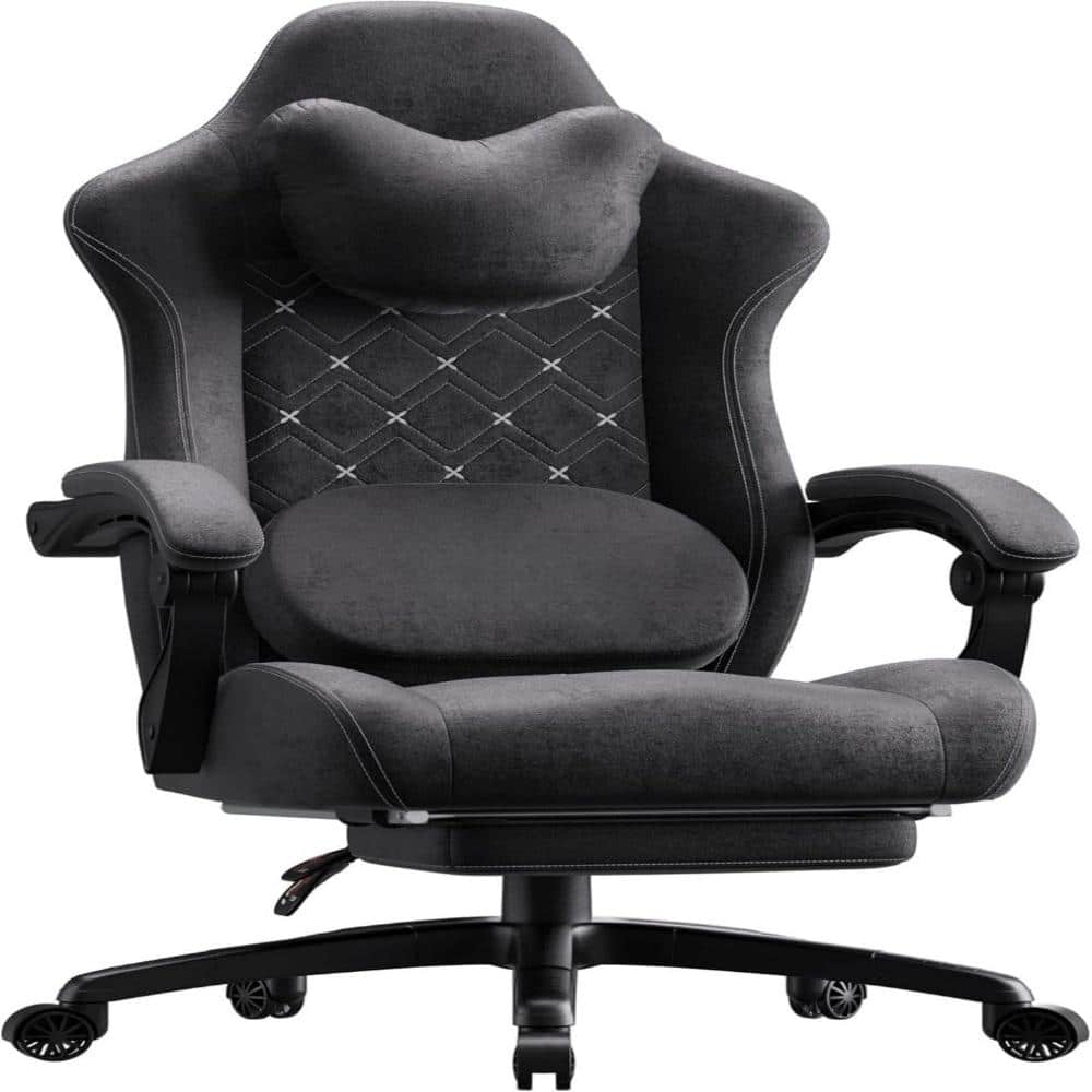 Black Gaming Chair with Heated Massage Lumbar Support, Ergonomic Computer Game Chair with Poket Spring Cushions