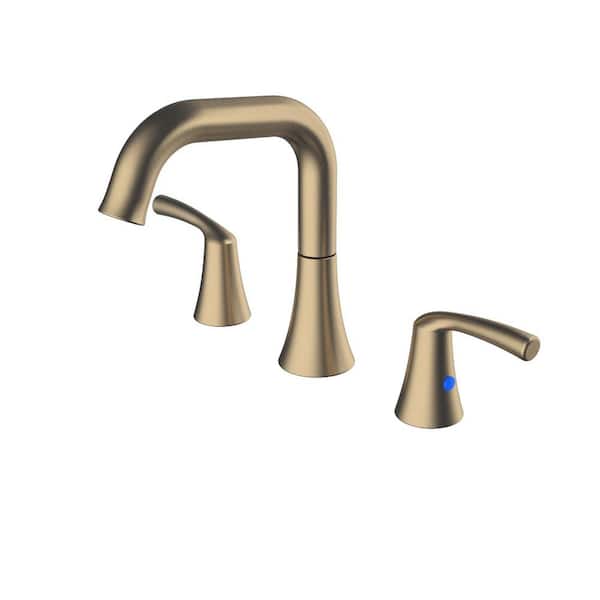 waterpar 8 in. Widespread Double Handle Bathroom Faucet with Pop Up Drain in Brushed Gold