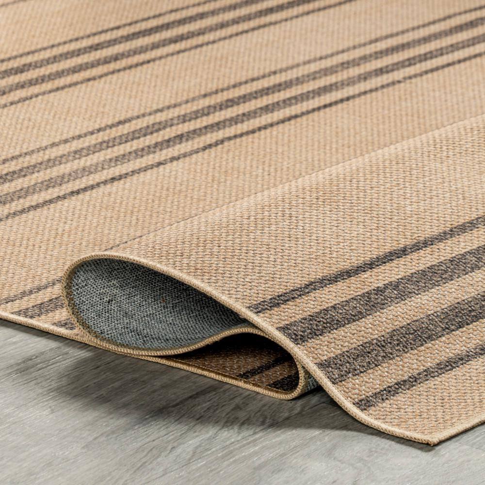 Natural Beige and Brown Striped Synthetic 9' x 12' Washable Area Rug