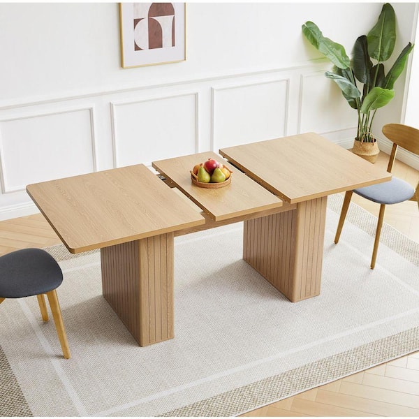 Natura Wood 70.87 in. Double Pedestal Dining Table Seats 8