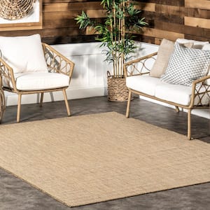 Rosy Natural 13 ft. x 18 ft. Solid Indoor/Outdoor Area Rug