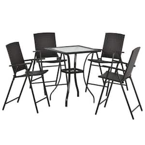 5-Piece Metal Outdoor Counter Height Dining Table Set with Umbrella Hole and 4 Foldable Chairs