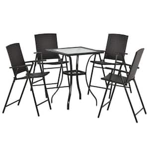 5-Piece Metal Outdoor Counter Height Dining Table Set with Umbrella Hole and 4 Foldable Chairs